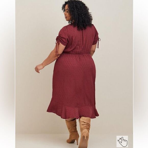 NEW TORRID Women's Midi Swiss Linen Wrap Surplice Dress size M/L - Picture 2 of 12